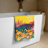 Cozy premium bath towel featuring whimsical fairy tale unicorns